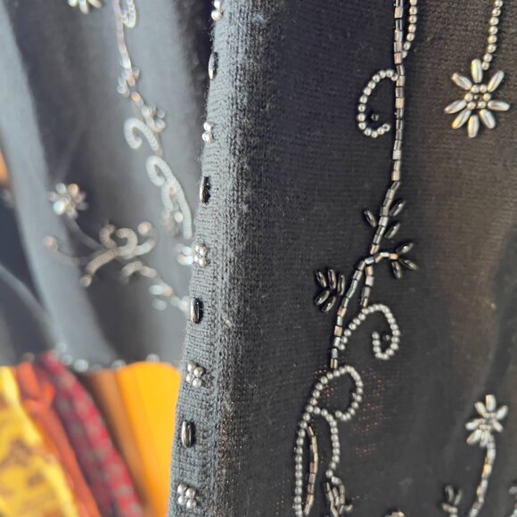 Vintage 1999 Beaded Floral Cardigan Rank Top Set Black Size Medium Y2K 90s - Picture 4 of 10
